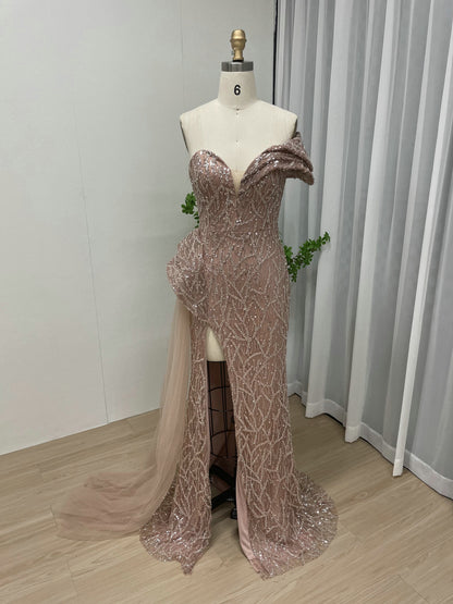 Off Shoulder Ruffle Split Couture Evening Dress MY30001