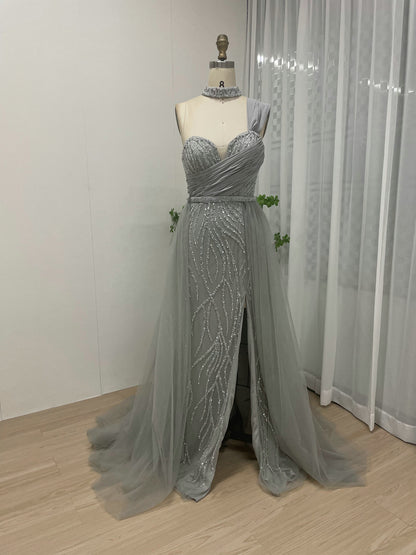 Off Shoulder High Split Overskirt Beading Dress MY30005