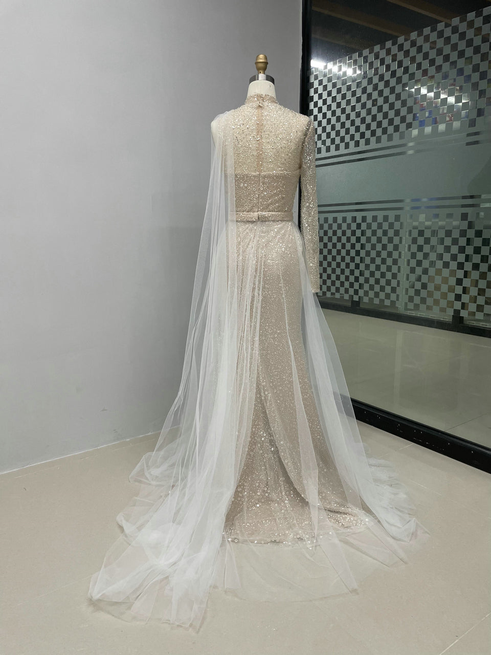 Sexy High Slit Prom Dress One Shoulder Long Sleeve Beaded Mermaid Gown MY30007