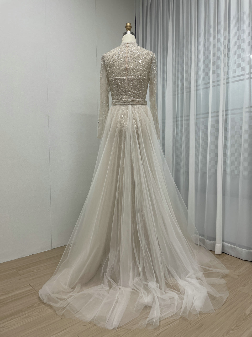 Black Long Sleeve Black Sheer Lace Illusion Belted Party Dress MY30008-2