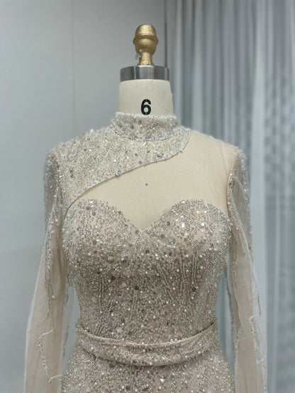 Black Long Sleeve Black Sheer Lace Illusion Belted Party Dress MY30008-2