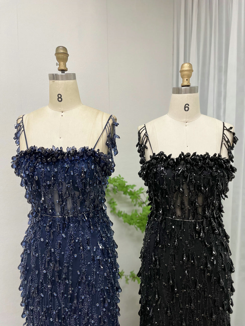 Midnight Onyx 3D Sequin & Feather Mermaid Gown - Beaded Couture Evening Dress MY30013-2