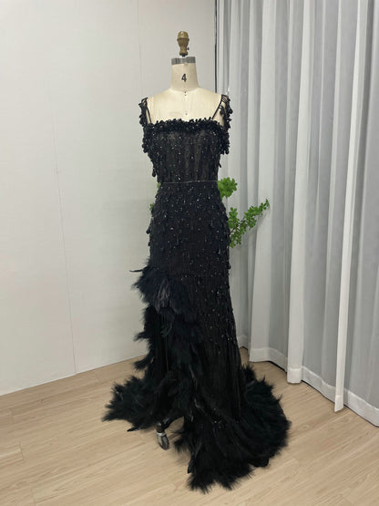 Off Shoulder Beading Lace Feather Dress MY30013