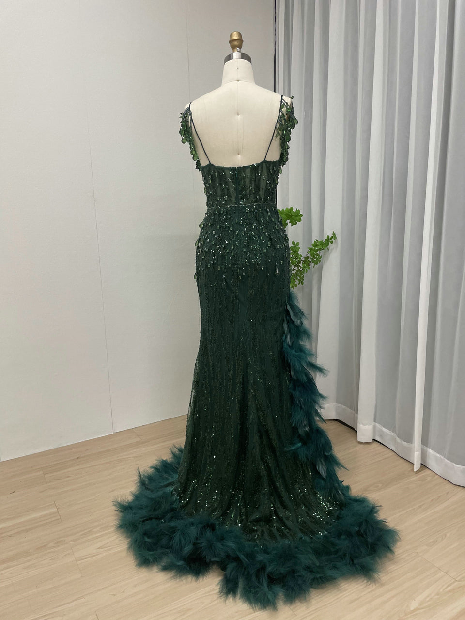 Off Shoulder Beading Lace Feather Dress MY30013