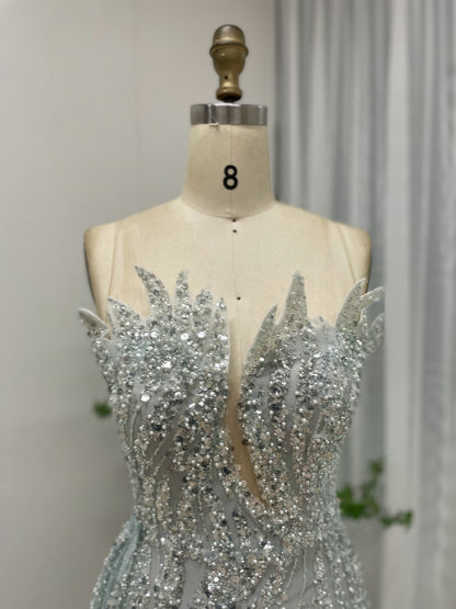 Glamorous Nude High Slit Dress Sparkle Evening Mermaid Gown MY30017