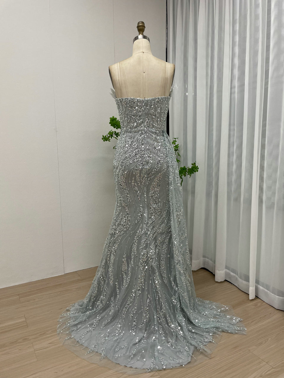 Glamorous Nude High Slit Dress Sparkle Evening Mermaid Gown MY30017