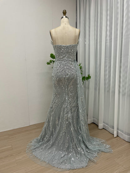 Glamorous Nude High Slit Dress Sparkle Evening Mermaid Gown MY30017