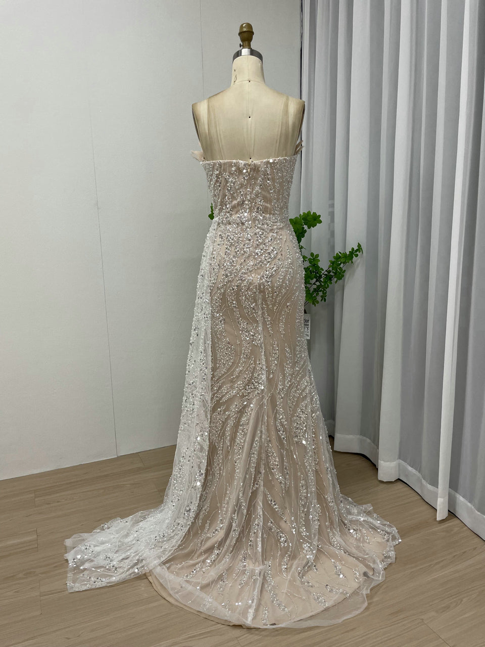 Glamorous Nude High Slit Dress Sparkle Evening Mermaid Gown MY30017