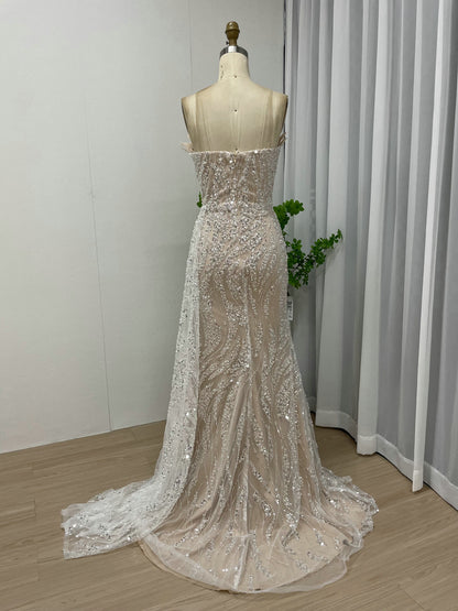 Glamorous Nude High Slit Dress Sparkle Evening Mermaid Gown MY30017