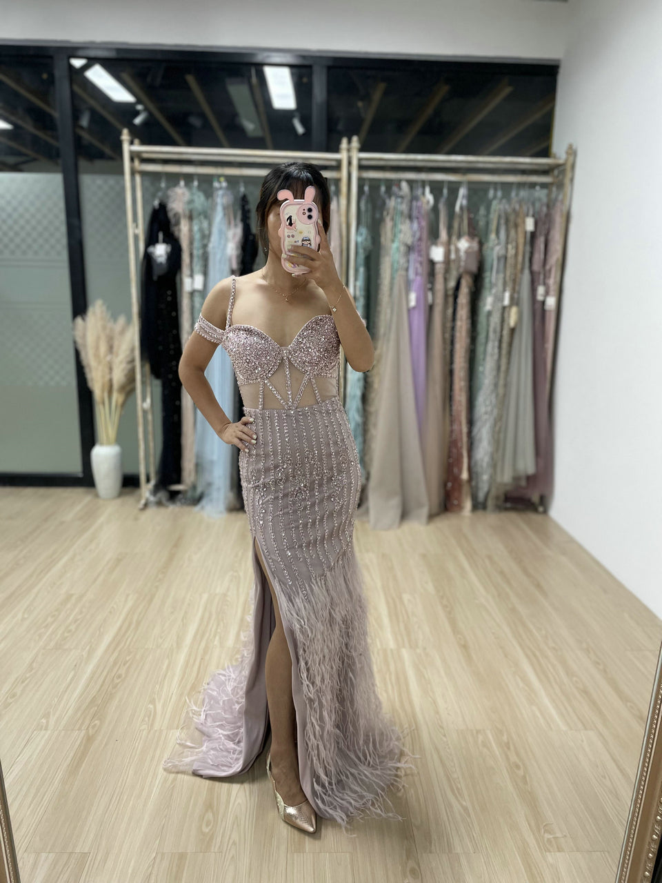 Off Shoulder Strap Handmade Beading Feather Dress MY30019 DESIRE DRESS