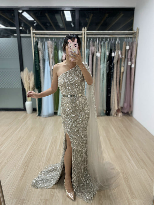 Luxury One Shoulder Beading Lace Evening Dress MY30023