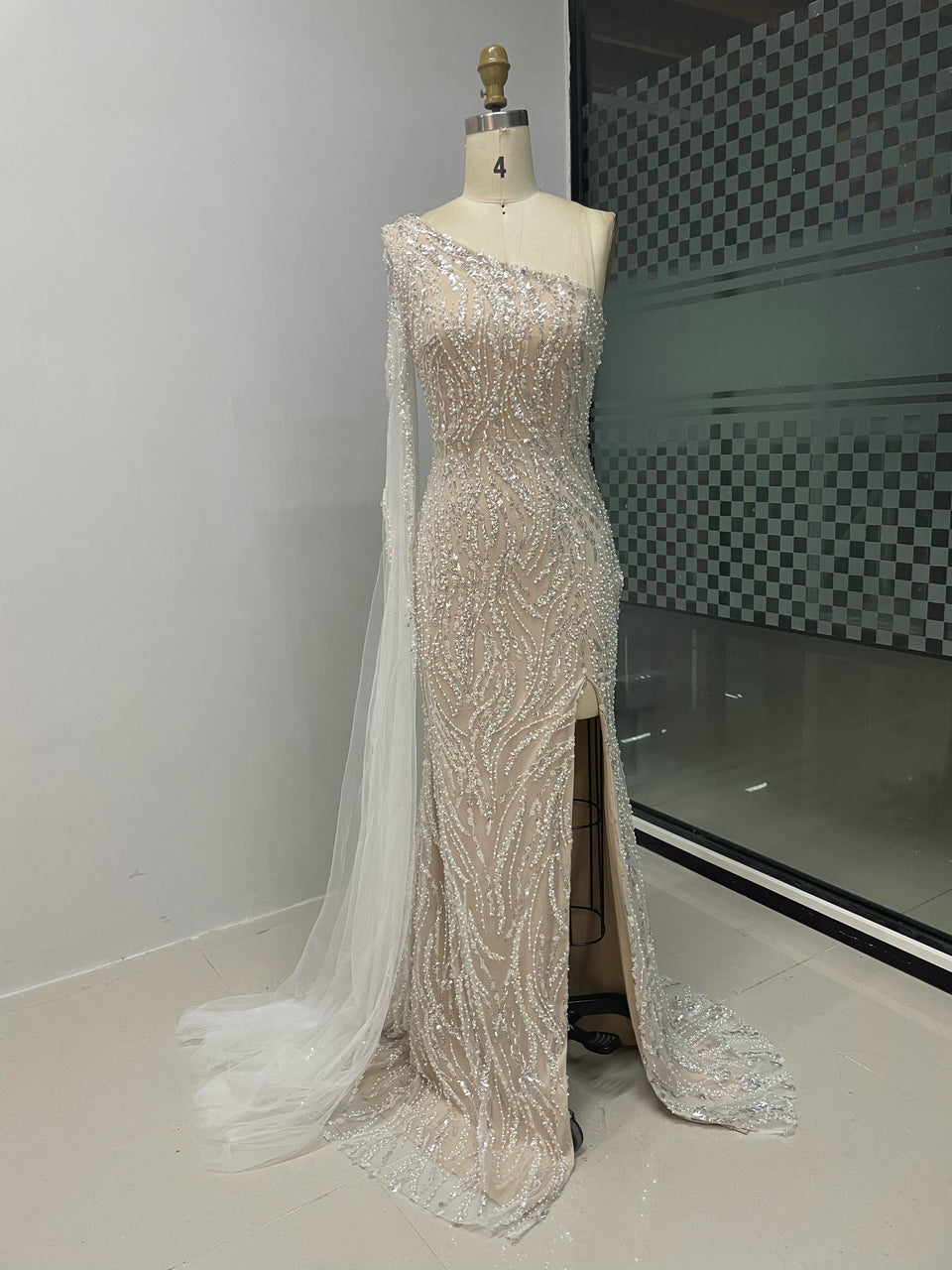 Luxury One Shoulder Beading Lace Evening Dress MY30023