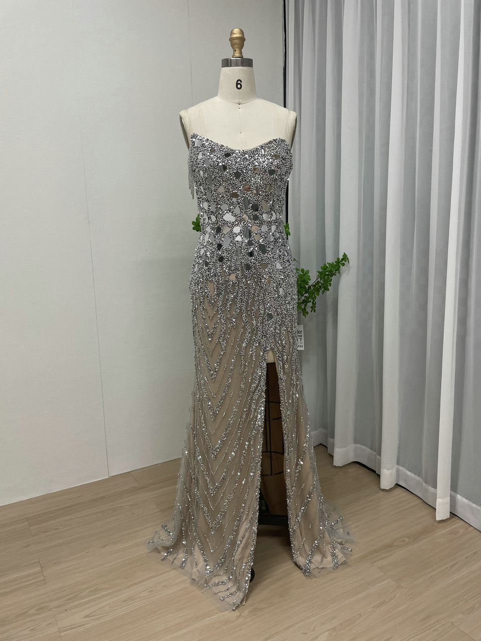 Strapless Off Shoulder Crystal Beading Split Evening Dress MY30034