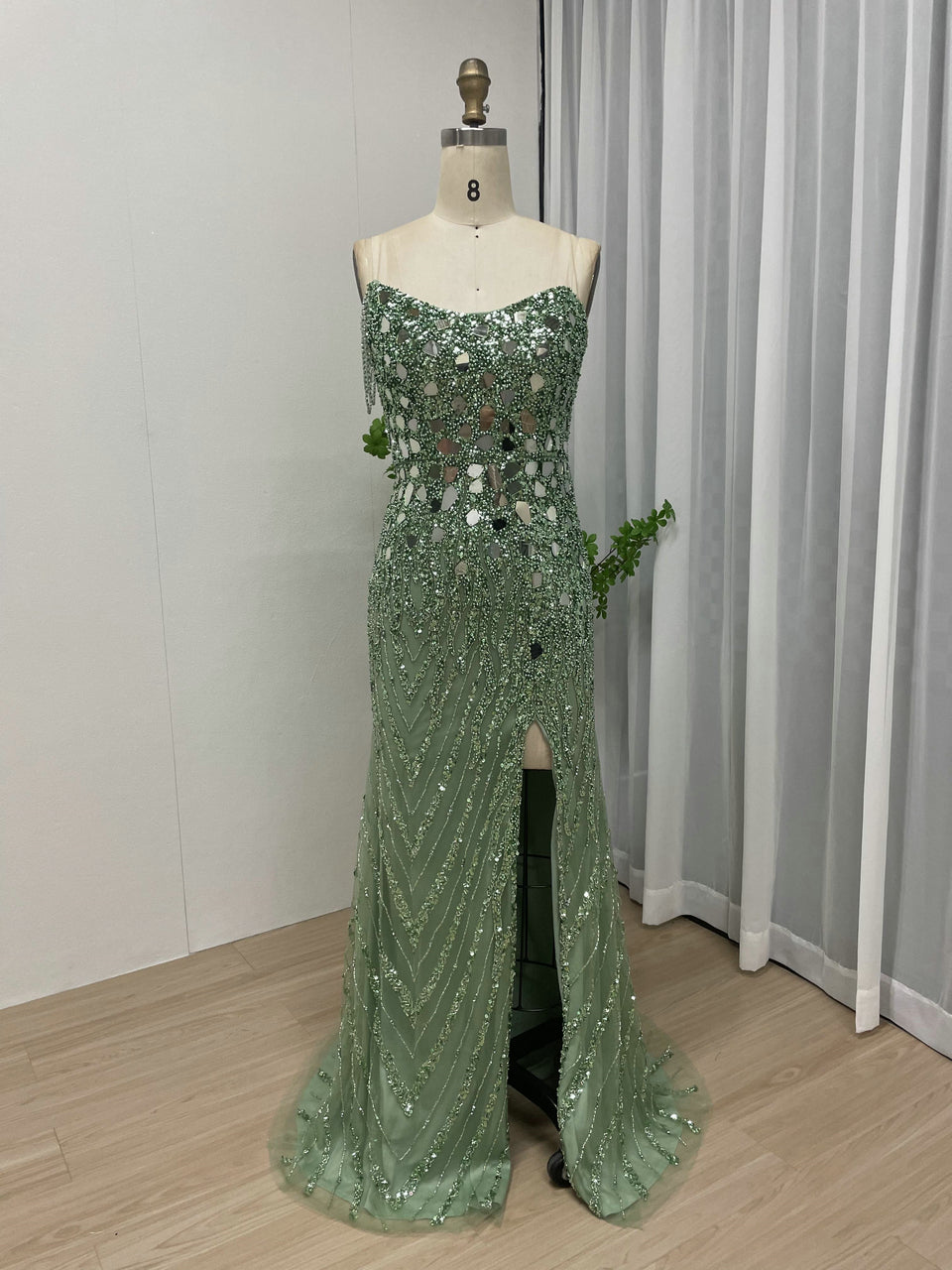 Strapless Off Shoulder Crystal Beading Split Evening Dress MY30034