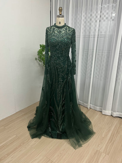 High Neck Couture Beading Long Sleeve Overskirt Evening Dress MY30035