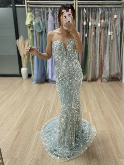 Luxury Green Sparkle Formal Dress Mermaid With Beaded Cape MY30036