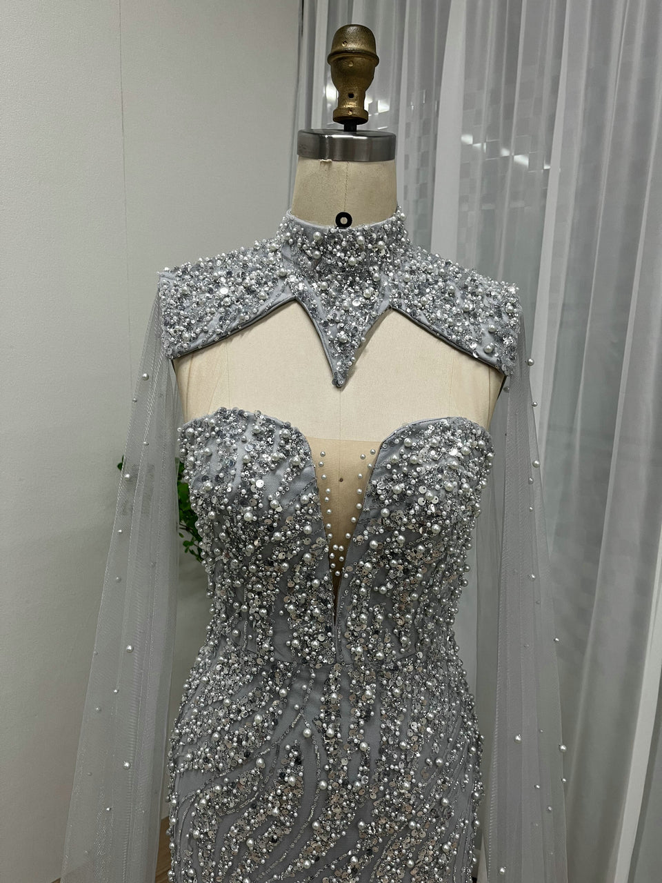Luxury Green Sparkle Formal Dress Mermaid With Beaded Cape MY30036