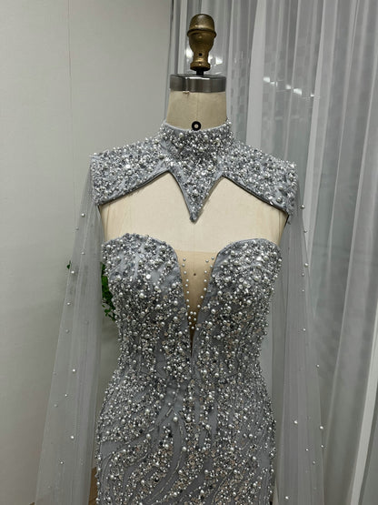Luxury Green Sparkle Formal Dress Mermaid With Beaded Cape MY30036