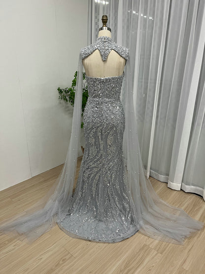 Luxury Green Sparkle Formal Dress Mermaid With Beaded Cape MY30036