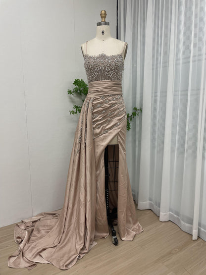 Luxury Strapless Couture Beading High Split Wedding Party Evening Dress MY30050