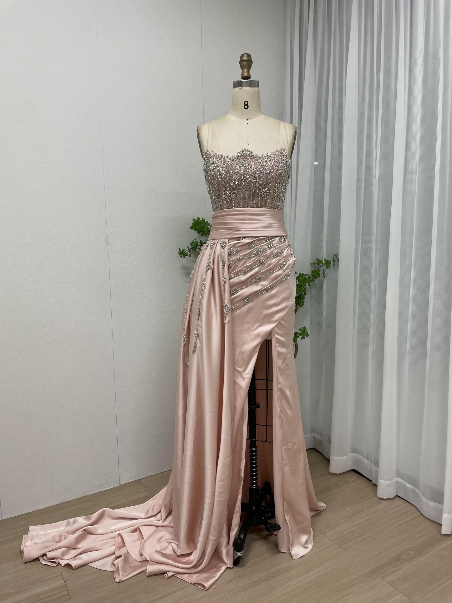 Luxury Strapless Couture Beading High Split Wedding Party Evening Dress MY30050