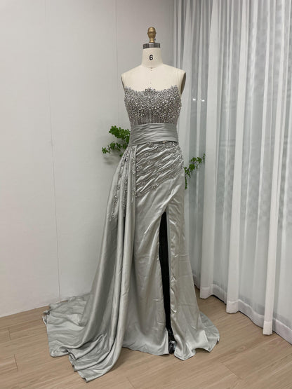 Luxury Strapless Couture Beading High Split Wedding Party Evening Dress MY30050