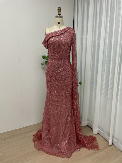 Luxury One Shoulder Cap Long Sleeve Evening Dress MY30051