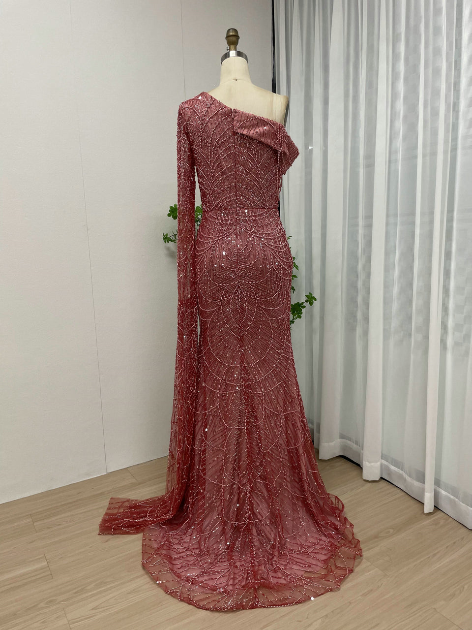 Luxury One Shoulder Cap Long Sleeve Evening Dress MY30051