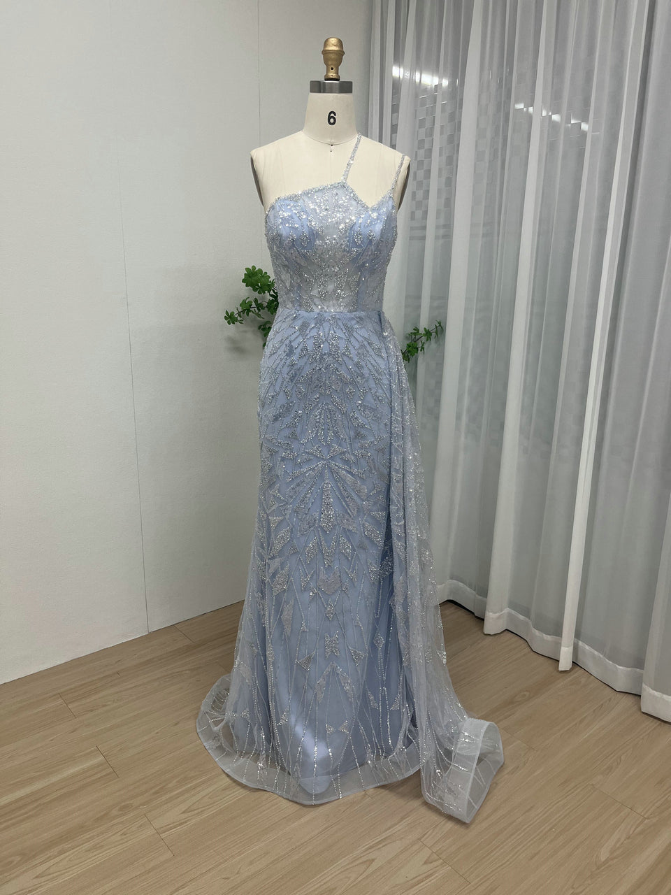 Beaed Asymmetrical One-Shoulder Formal Gown in Blue | Periwinkle Prom & Gala Dress MY30060