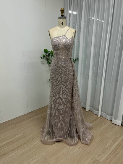 Beaed Asymmetrical One-Shoulder Formal Gown in Blue | Periwinkle Prom & Gala Dress MY30060