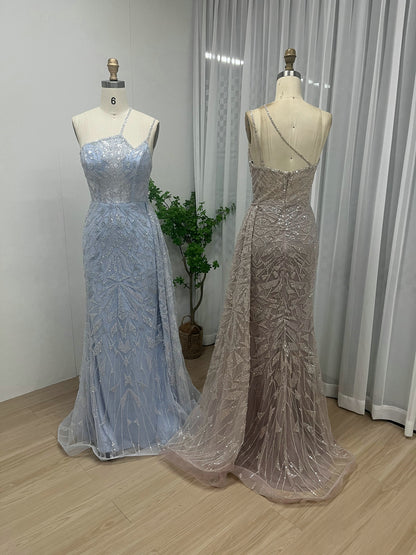 Beaed Asymmetrical One-Shoulder Formal Gown in Blue | Periwinkle Prom & Gala Dress MY30060