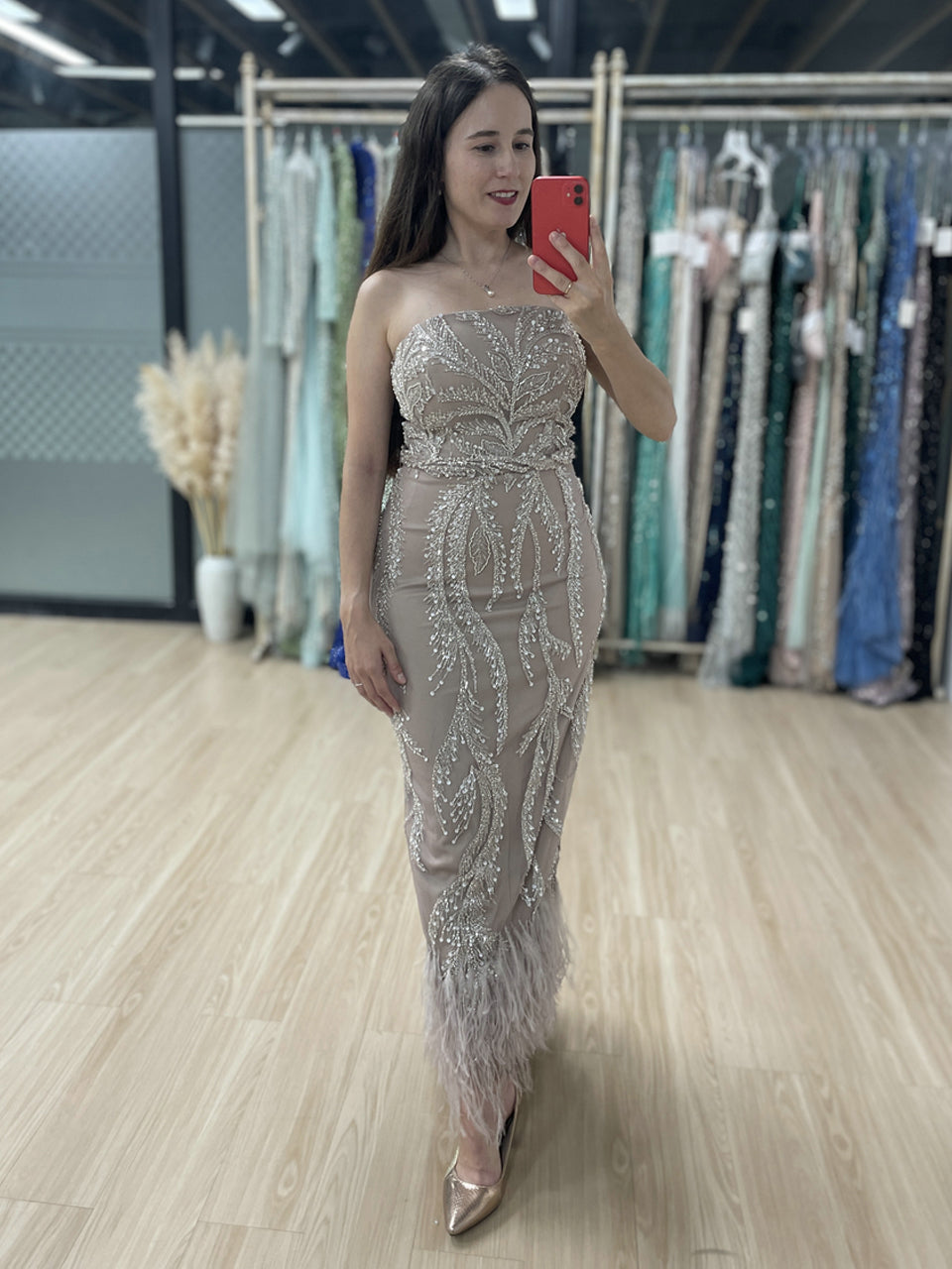 Unique Beaded Pink Off Shoulder Evening Dress Detachable Cape Sleeves MY30065