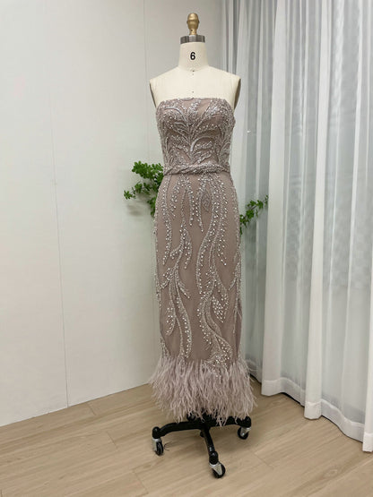 Unique Beaded Pink Off Shoulder Evening Dress Detachable Cape Sleeves MY30065