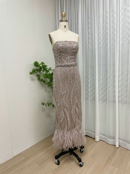 Unique Beaded Pink Off Shoulder Evening Dress Detachable Cape Sleeves MY30065