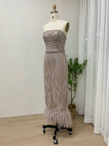 Unique Beaded Pink Off Shoulder Evening Dress Detachable Cape Sleeves MY30065