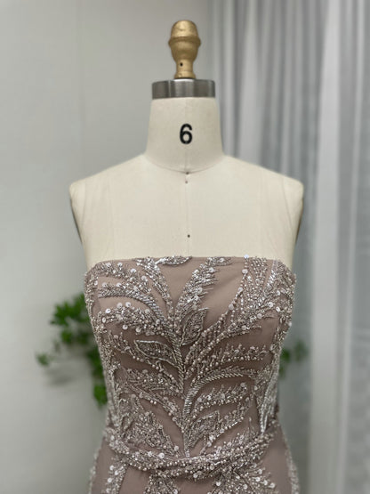 Unique Beaded Pink Off Shoulder Evening Dress Detachable Cape Sleeves MY30065