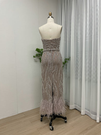Unique Beaded Pink Off Shoulder Evening Dress Detachable Cape Sleeves MY30065
