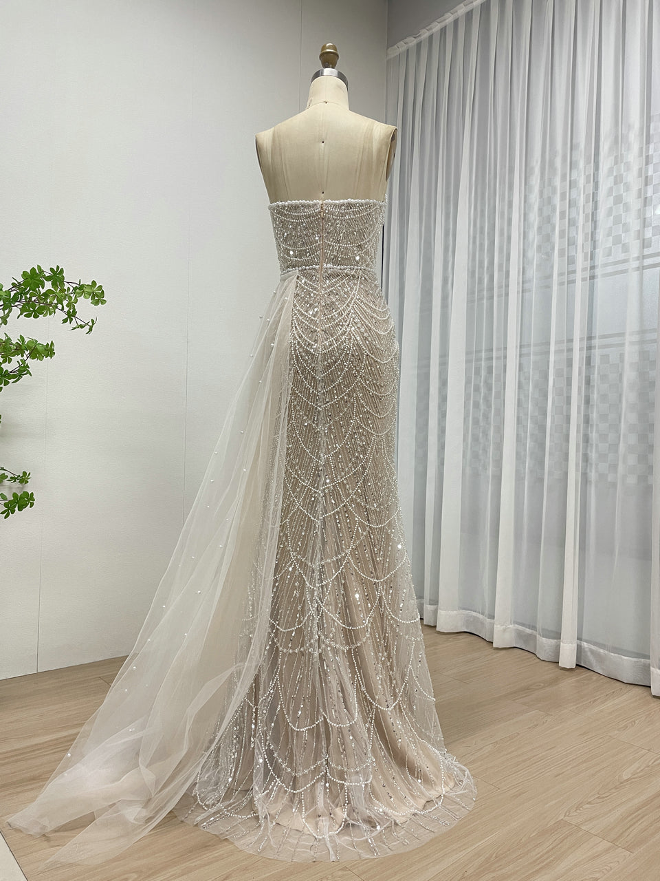 Luxury Black Beaded Prom Dress Strapless Gown with Detachable Train MY30067