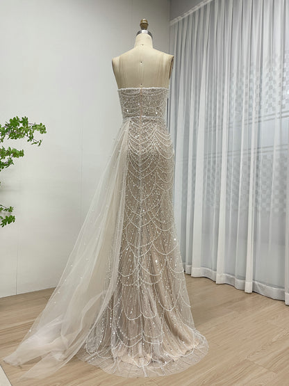 Luxury Black Beaded Prom Dress Strapless Gown with Detachable Train MY30067