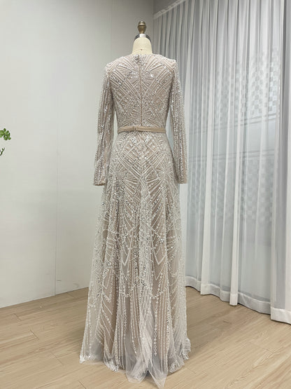 Elegant Black Beaded Dress Long Sleeves Train Cocktail Style MY30076-2