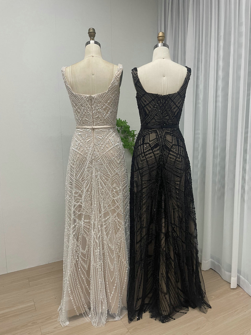 Geometric Sequined A-Line Evening Gown with Asymmetric Neckline and Thigh-High Slit MY30076