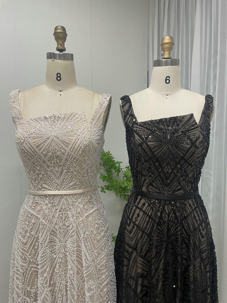 Geometric Sequined A-Line Evening Gown with Asymmetric Neckline and Thigh-High Slit MY30076