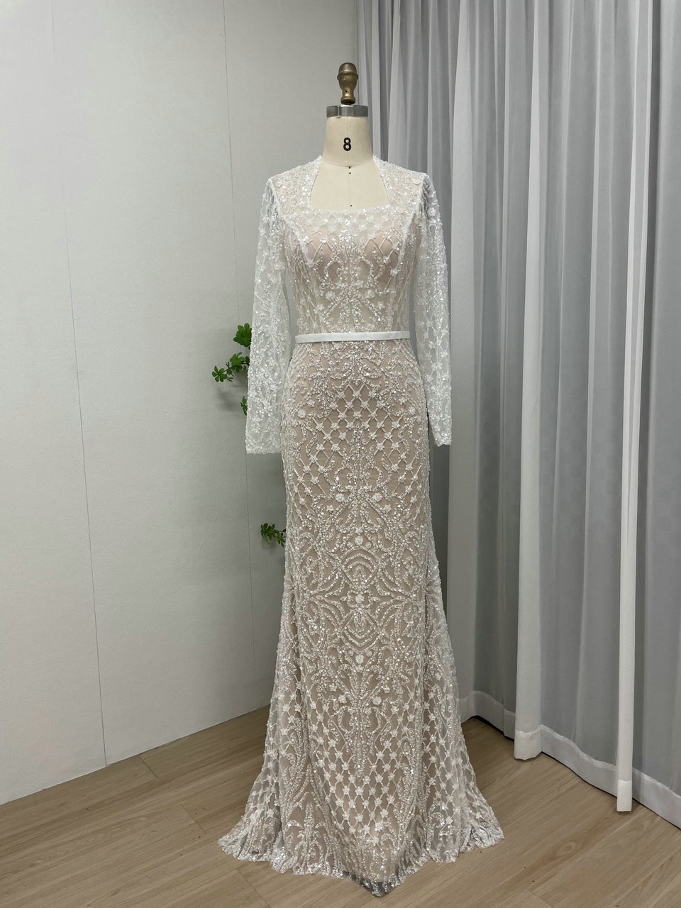 Luxury Black Long Sleeve Formal Dress Mermaid Beaded Evening Gown MY30079