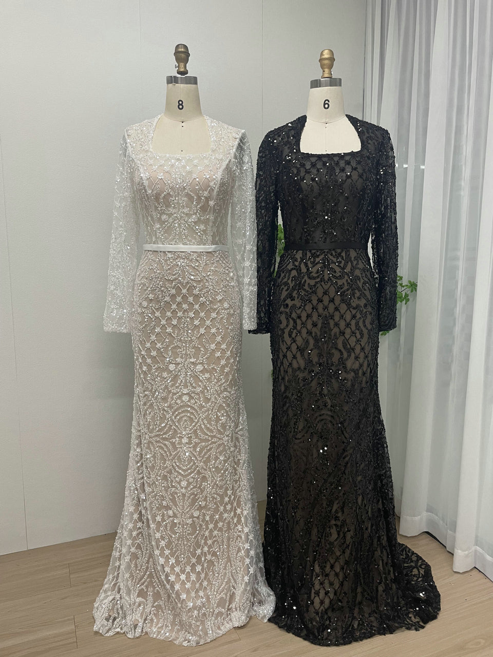 Luxury Black Long Sleeve Formal Dress Mermaid Beaded Evening Gown MY30079