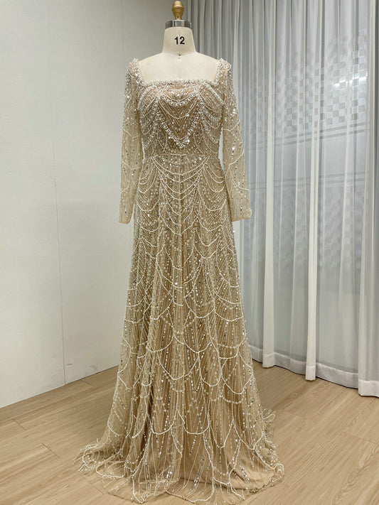 Luxury Beaded Mermaid Gown with Long Sleeves for Formal Events MY30081L-2B
