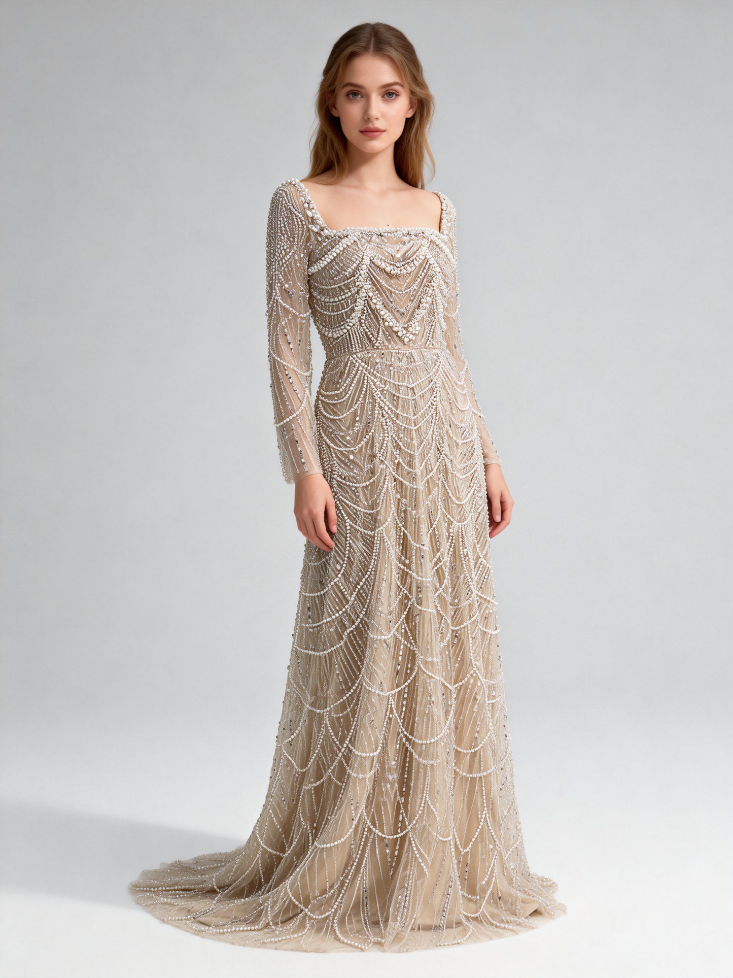 Luxury Beaded Mermaid Gown with Long Sleeves for Formal Events MY30081L-2B