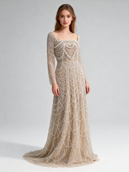 Luxury Beaded Mermaid Gown with Long Sleeves for Formal Events MY30081L-2B