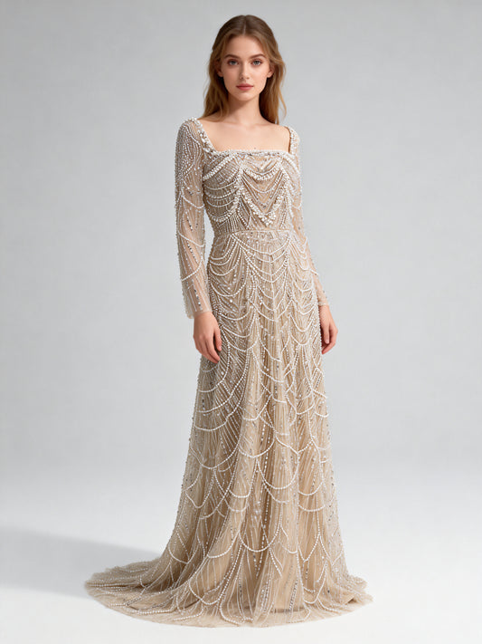 Luxury Beaded Mermaid Gown with Long Sleeves for Formal Events MY30081L-2B