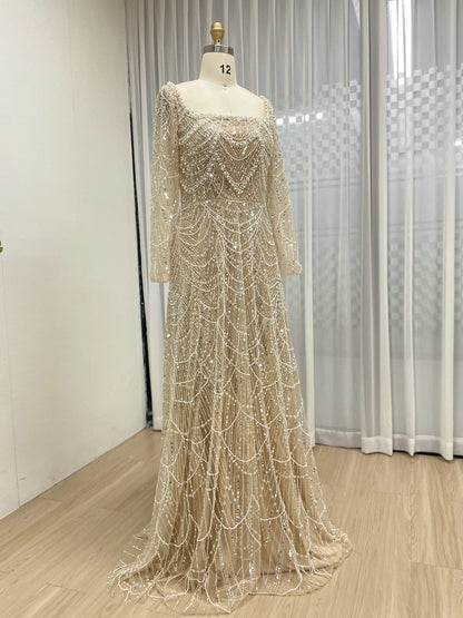 Luxury Beaded Mermaid Gown with Long Sleeves for Formal Events MY30081L-2B