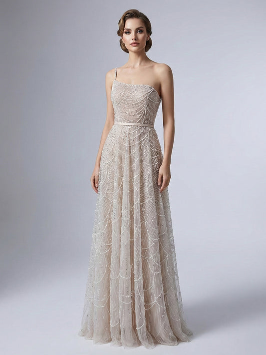 Art Deco Beaded Wedding Gown - Sparkling Pearls & Sequins A-Line Bridal Dress MY30088
